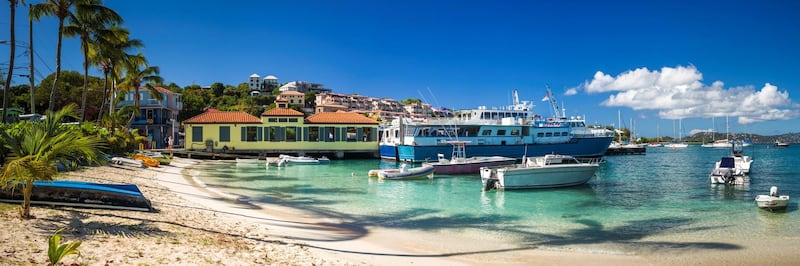 U.S. Virgin Islands, St. John, Cruz Bay, town waterfront