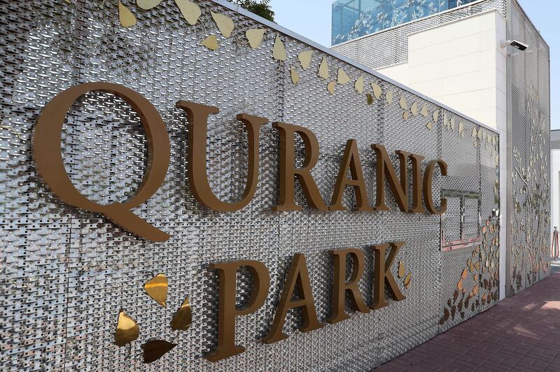 DUBAI ,  UNITED ARAB EMIRATES , AUGUST 26 – 2019 :- Entrance of the Quranic Park in Dubai. ( Pawan Singh / The National ) For Weekend Postcard. Story by Katy