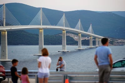 Visitors at the Peljesac Bridge, which spans the Neretva channel between the mainland and the peninsula of Peljesac. Bloomberg.
