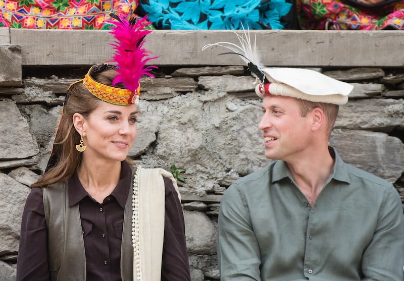 2019: Prince William and Kate visit a settlement of the Kalash people, to learn more about their culture and unique heritage, in Chitral, Pakistan. Getty Images