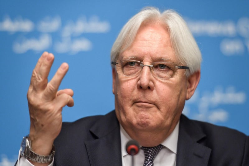 United Nations special envoy for Yemen Martin Griffiths gives a press conference on September 5, 2018, ahead of peace talks with the government and Huthi rebels in Geneva. - Yemen's Huthi rebels said on September 5, 2018 they were stranded in the capital Sanaa on the eve of United Nations-sponsored peace talks in Geneva with their government rivals. The Huthis said the UN had been unable to "secure authorisation" from a Saudi-led coalition backing the government for a plane to transport the rebel delegation and wounded insurgents out of the country, according to the Huthis' Al-Masirah TV. While the Huthis control Sanaa and much of northern Yemen, the coalition controls the country's airspace. (Photo by Fabrice COFFRINI / AFP)