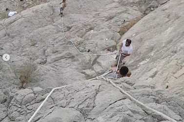 Rescue teams come to the aid of a hiker trapped on a mountain in Ras Al Khaimah. Courtesy: National Search and Rescue Centre