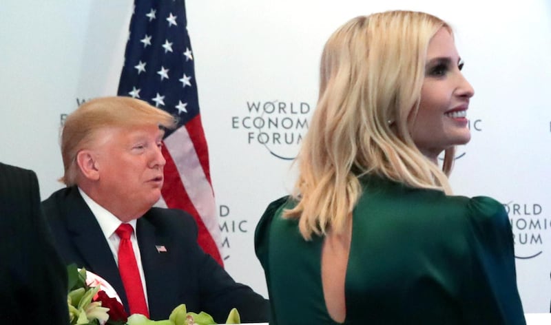 U.S. President Donald Trump and his daughter and White House senior adviser Ivanka Trump attend a dinner with global CEOs during the 50th World Economic Forum (WEF) annual meeting in Davos, Switzerland, January 21, 2020. REUTERS/Jonathan Ernst