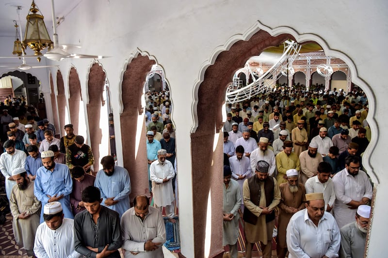 Muslims pray during Ramadan at a mosque in Peshawar. AFP