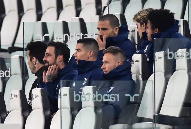 Juventus' Cristiano Ronaldo on the substitute bench. Reuters