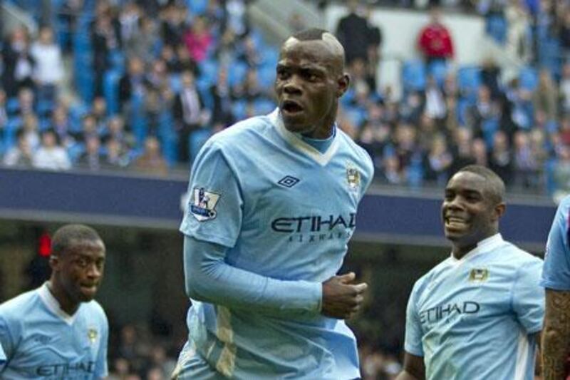 Mario Balotelli started the goal scoring against Aston Vilal yesterday, netting the first in a 4-1 win at Etihad Stadium.