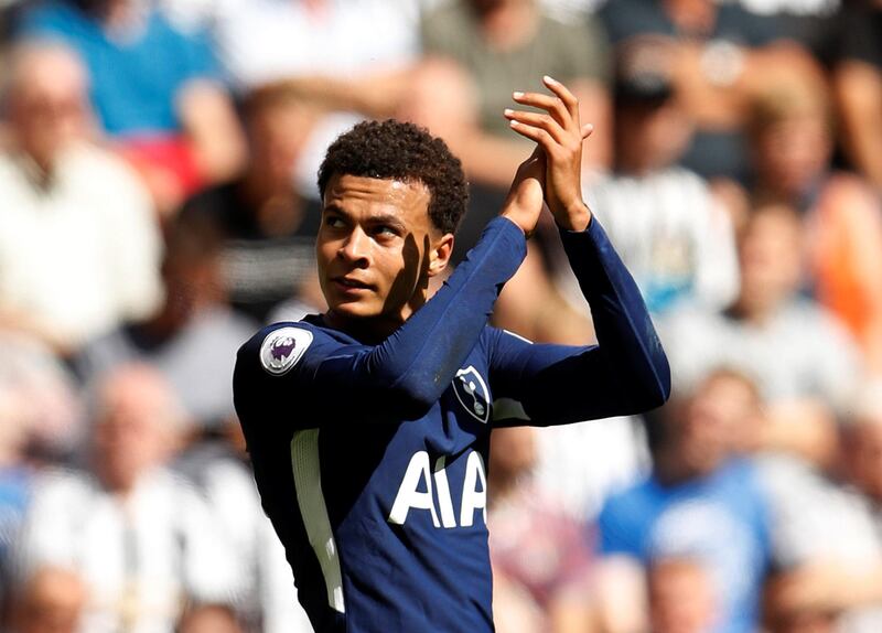Football Soccer - Premier League - Newcastle United vs Tottenham Hotspur - Newcastle, Britain - August 13, 2017   Tottenham's Dele Alli celebrates scoring their first goal     Action Images via Reuters/Lee Smith  EDITORIAL USE ONLY. No use with unauthorized audio, video, data, fixture lists, club/league logos or "live" services. Online in-match use limited to 45 images, no video emulation. No use in betting, games or single club/league/player publications. Please contact your account representative for further details.