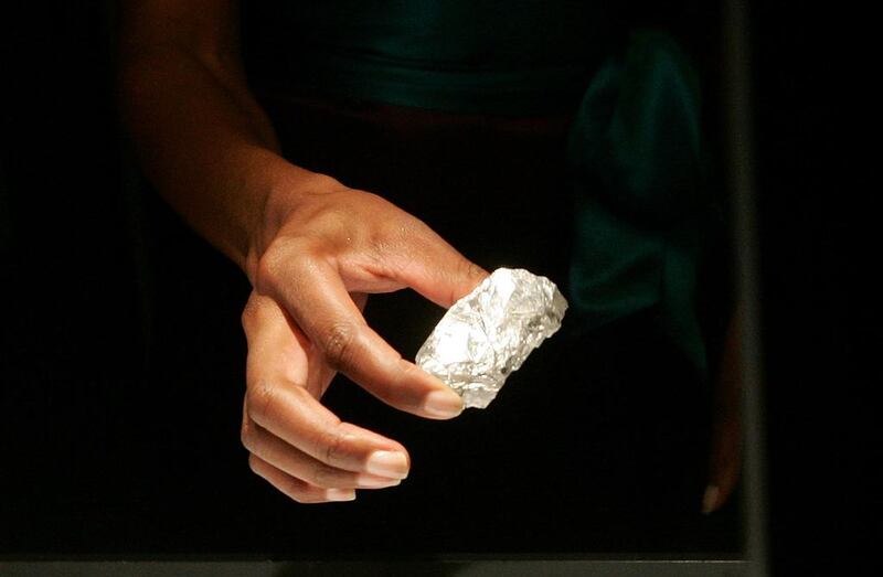 A rare 603 carat white diamond, the Lesotho Promise, unearthed in 2006, produced 26 separate cut stones, with a total value of $20 million. Francois Lenoir / Reuters