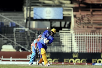 Sharjah, October, 04, 2018: Chris Gayle of Balkh Legends plays a shot during the match against  Kabul Zwanan during the Afghanistan Premier League T20 at the Sharjah Cricket Stadum in Sharjah. Satish Kumar for the National/ Story by Paul Radley