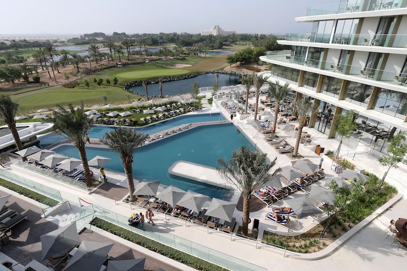 Dubai, United Arab Emirates - September 24, 2019: The main pool. General views of JA Lake View hotel which opened recently. Tuesday the 24th of September 2019. Jebel Ali, Dubai. Chris Whiteoak / The National