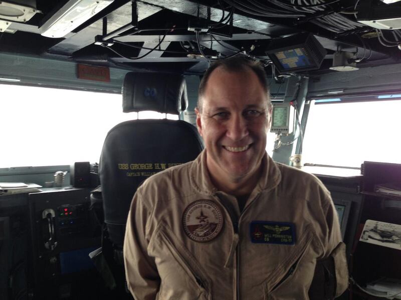 US navy Captain Will Pennington, the commanding officer of the USS George HW Bush, in the bridge of the aircraft carrier on March 21, 2017.