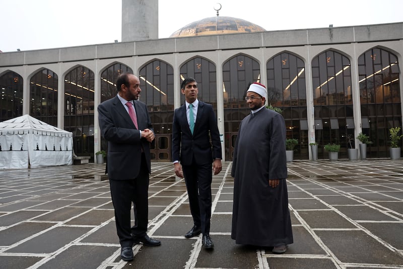 Rishi Sunak talks with Ahmad Al Dubayan, director general of the London Central Mosque, during his visit today. Reuters