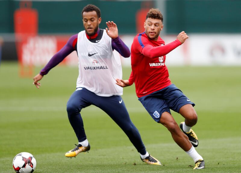 Football Soccer - England Training - Burton Upon Trent, Britain - August 29, 2017   England's Alex Oxlade-Chamberlain and Ryan Bertrand during training   Action Images via Reuters/Carl Recine