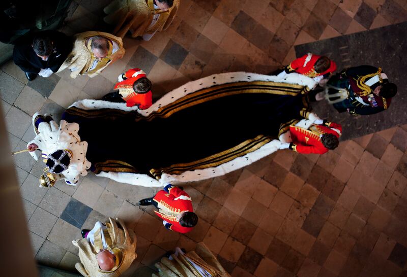 King Charles leaves Westminster Abbey as king. PA
