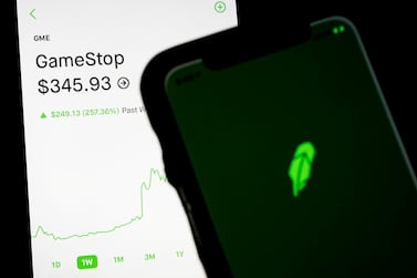 Trading information for GameStop is displayed on the Robinhood App. GameStop advanced on Friday and was on track to recoup much of Thursday’s $11 billion blow after Robinhood and other brokerages eased trading restrictions on the video-game retailer. Reuters