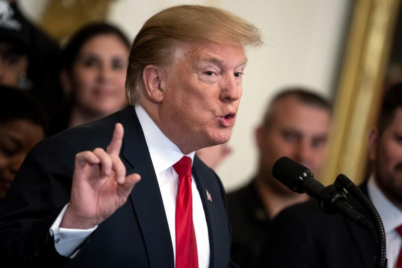 U.S. President Donald Trump speaks during an event with wounded warriors at the White House in Washington, D.C., U.S., on Thursday, April 18, 2019. Trump said he's "having a good day" after the release of Special Counsel Robert Mueller's report, calling the Russia probe a "hoax" that found "no collusion, no obstruction." Photographer: Joshua Roberts/Bloomberg