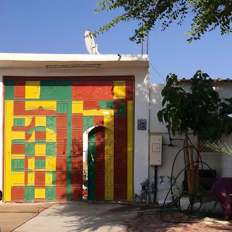 Colourful doorways are a significant feature in Sha’biyat Al Meryal, Al Ain. Courtesy Yasser Elsheshtawy / National Pavilion UAE.