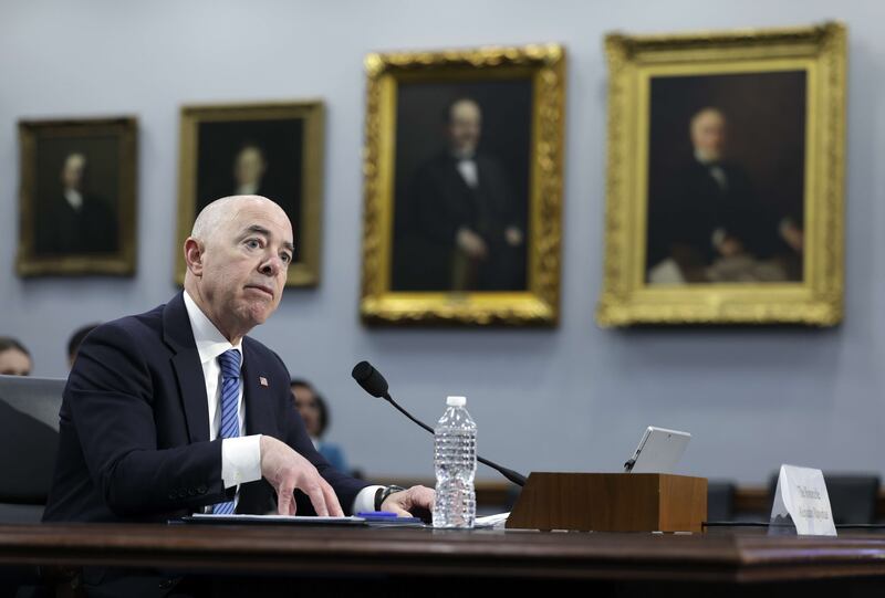 US Homeland Security Secretary Alejandro Mayorkas testifies before the House appropriations subcommittee on April 27. Getty / AFP