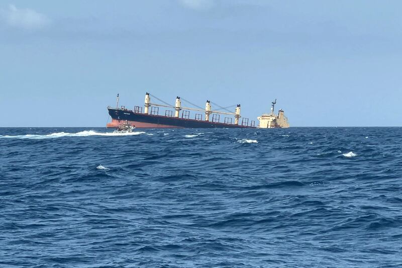 The Rubymar sinking off the coast of Yemen last month, leaving the shipping industry in crisis. AFP
