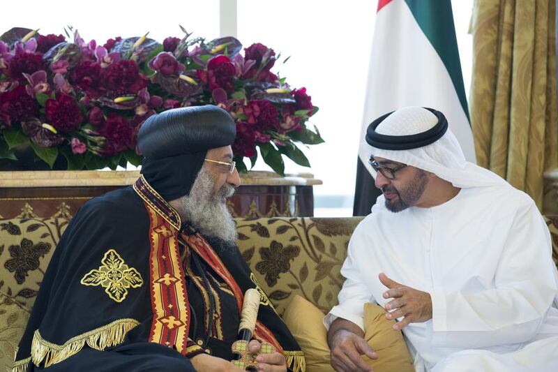 The Crown Prince with Pope Tawadros II.