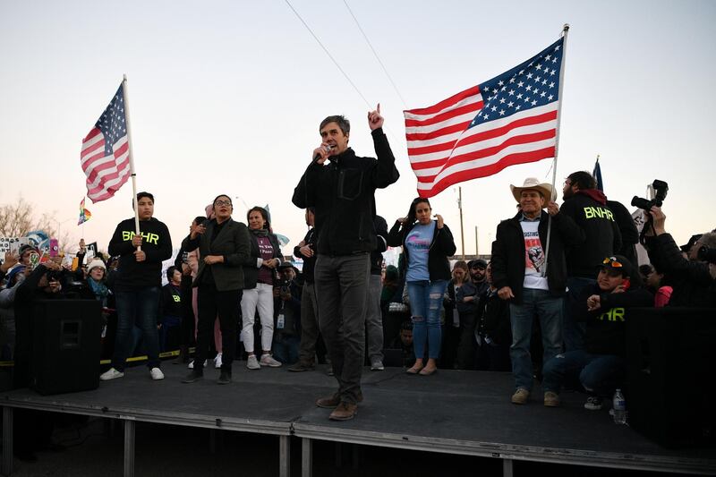 Beto O'Rourke addresses supporters before an anti-Trump march in El Paso. Reuters