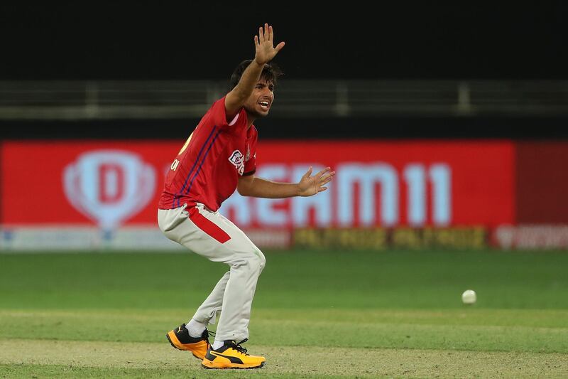 Ravi Bishnoi of Kings XI Punjab appeals during match 6 of season 13 of the Dream 11 Indian Premier League (IPL) between Kings XI Punjab and Royal Challengers Bangalore held at the Dubai International Cricket Stadium, Dubai in the United Arab Emirates on the 24th September 2020.  Photo by: Ron Gaunt  / Sportzpics for BCCI