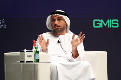 Shadi Malak speaking at the Global Manufacturing and Industrialisation Summit in Dubai on Monday. Pawan Singh / The National