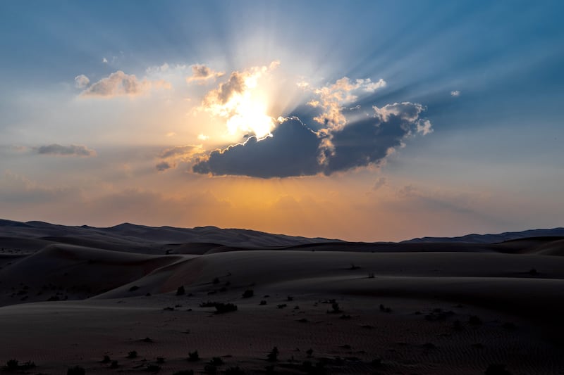 Sunset at the Tal Mureeb dunes in the Empty Quarter desert, near Liwa Oasis. Victor Besa / The National