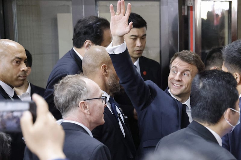 Mr Macron during his visit to Sun Yat-sen University. AFP