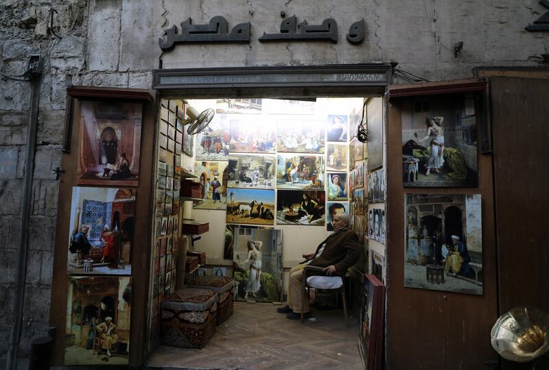 Painter Nabil at his art shop, which sells items from Napoleon's expedition to Egypt