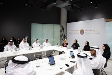 Noura Al Kaabi, Minister of Culture and Knowledge Development, chairs a meeting of the Ministry of Possibilities' department of UAE talent. Courtesy Ministry of Culture and Knowledge Development