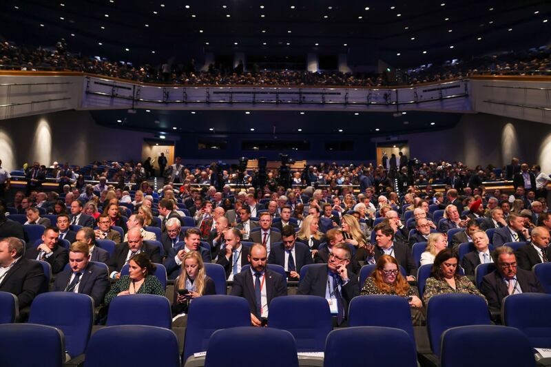 Attendees take their seats before the keynote speech by Ms Truss. Bloomberg