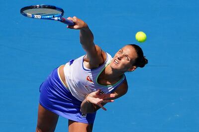 epa08145899 Karolina Pliskova of the Czech Republic in action against Kristina Mladenovic of France during a first round match on day two of the Australian Open tennis tournament at Melbourne Park in Melbourne, Australia, 21 January 2020.  EPA/SCOTT BARBOUR AUSTRALIA AND NEW ZEALAND OUT  EDITORIAL USE ONLY