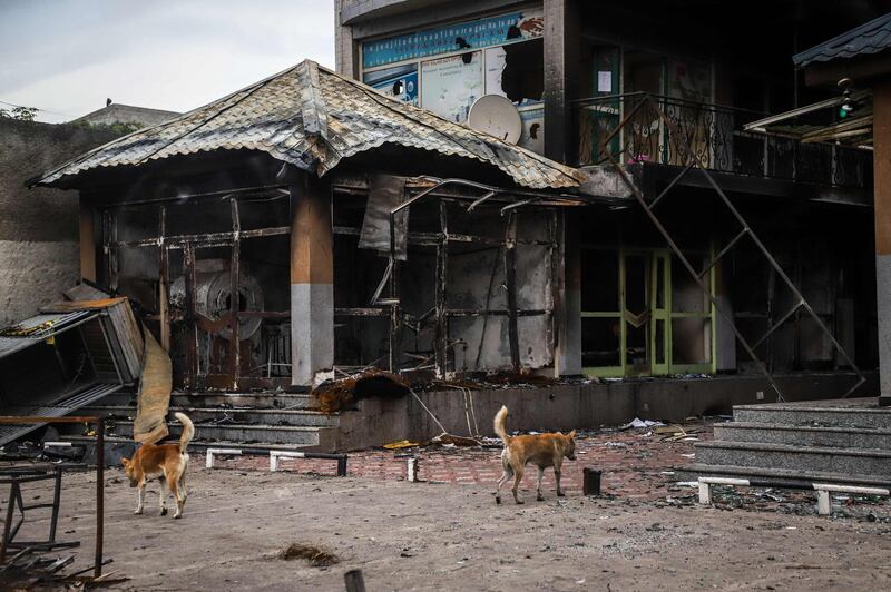 Burned commercial buildings which were set on fire by a mob during the violence after the assassination of Oromo's pop singer Hachalu Hundessa. AFP