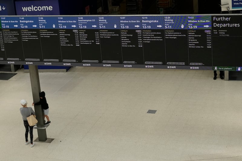 A desolate Waterloo railway station on Saturday on the third day of UK rail strikes this week. AP