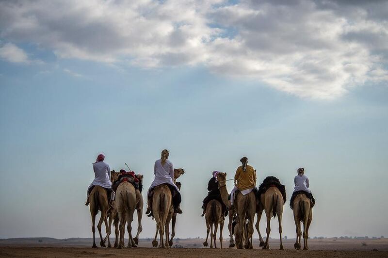 15 young Emiratis set off on camel back from Al Nakhra early this morning on a 10-day trip through the UAE desert. Courtesy Hamdan Bin Mohammed Heritage Center