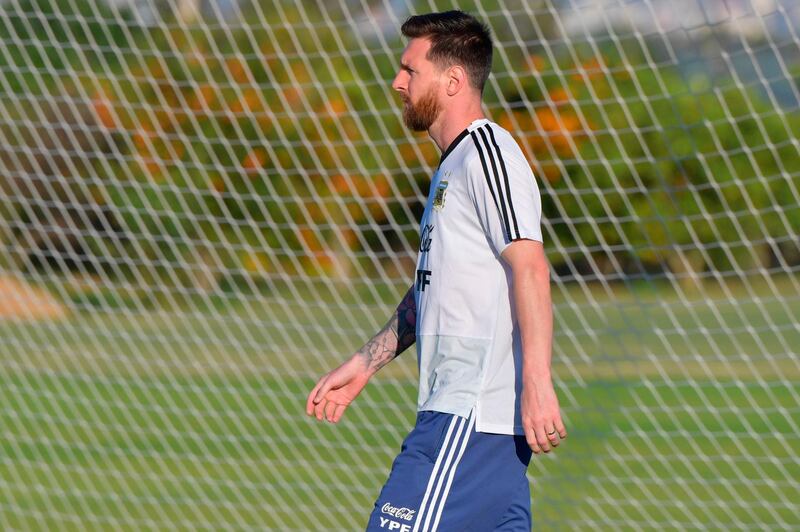 Argentina's Lionel Messi walks off the field after training. AFP