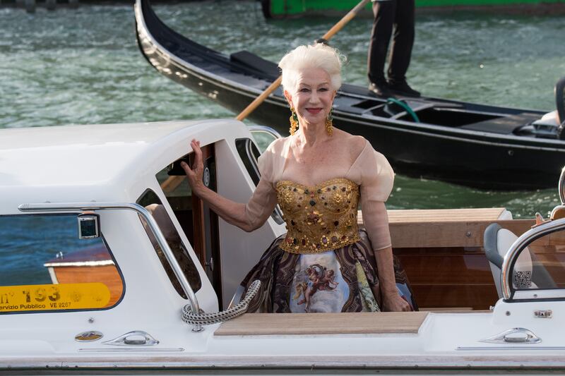 Helen Mirren arrives at the Dolce & Gabbana Alta Moda show in Venice, Italy. Getty Images