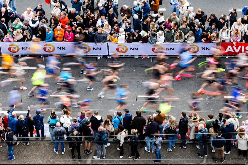 Marathon runners on the Erasmus Bridge during the 43rd edition of the Marathon Rotterdam in Rotterdam, Netherlands. EPA