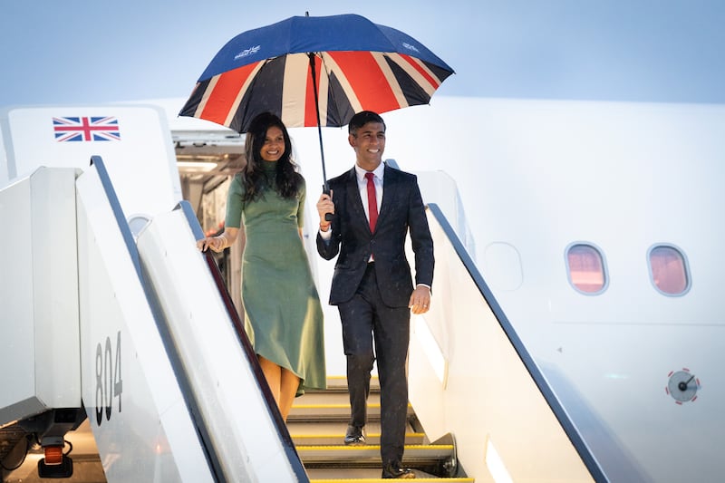 Mr Sunak and his wife Akshata Murty arriving in Japan ahead of the G7 Summit in May 2023. Getty Images