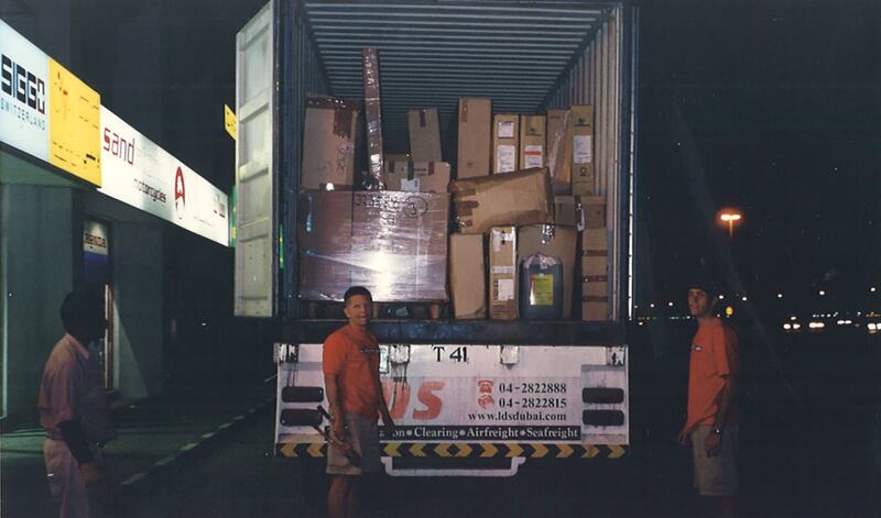 Wolfgang Hohmann unloads the container he brought from Germany to stock his first store in Dubai. Photo: Wolfi's