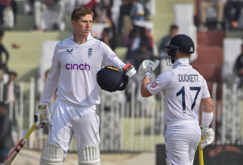 England's Zak Crawley celebrates after completing his century. Reuters