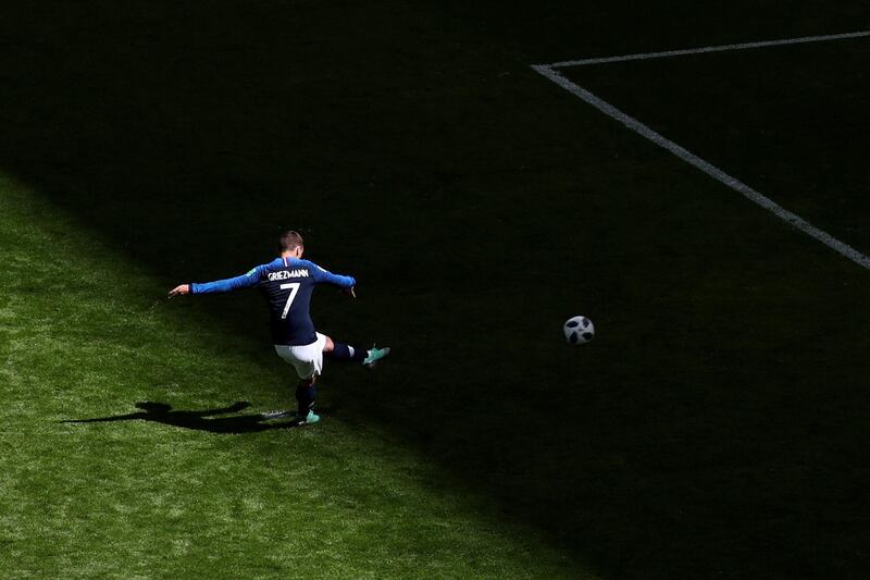 France's Antoine Griezmann scores their first goal against Australia from the penalty spot. Sergio Perez / Reuters