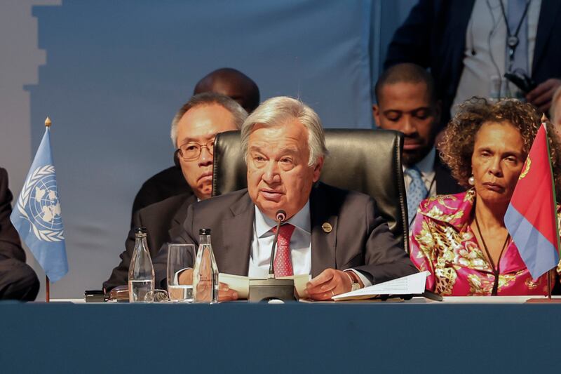 UN General Secretary Antonio Guterres at the Brics Summit in Johannesburg on Thursday. AP