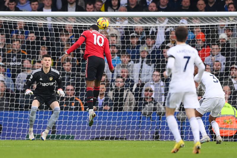 Marcus Rashford of Manchester United scores their first goal. Getty