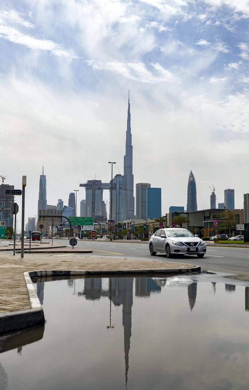 Dubai, United Arab Emirates - March 28, 2019: The rain falls in Dubai. Thursday the 28th of March 2019, near City walk, Dubai. Chris Whiteoak / The National