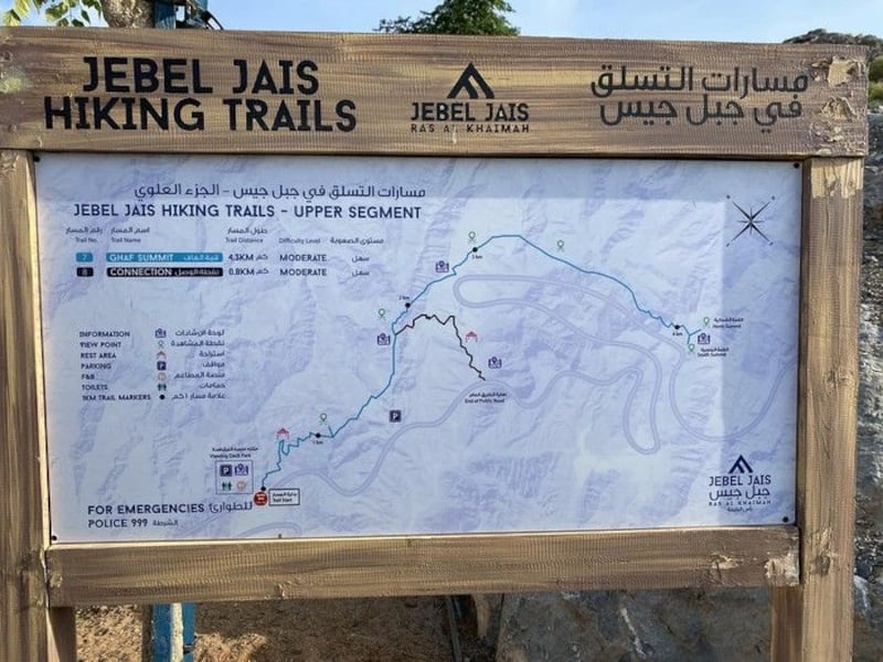Jebel Jais upper trail map. Photo: Talal Shehab
