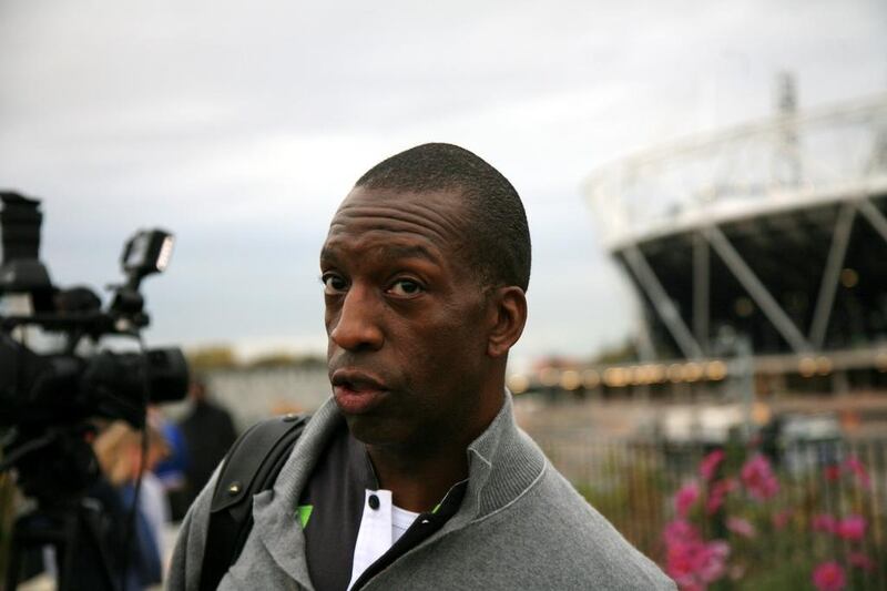 Michael Johnson shown visiting the Olympic Park in London in October 2011.