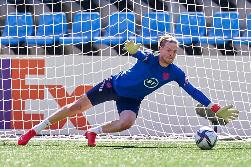 Jordan Pickford of England during the training session. Getty