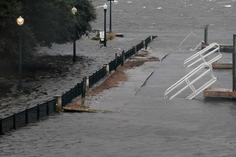 Union Point Park is flooded with rising water from the Neuse and Trent Rivers. Gray Whitley / Sun Journal via AP